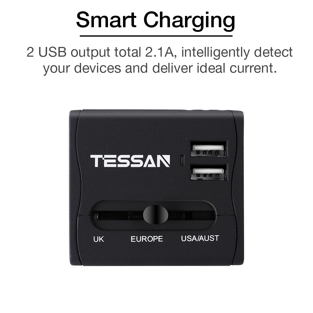 Travel Adapter Universal Power Plug Adapter Europe UK - International Travel Charger Dual USB 2.1A for Cell Phone Laptop