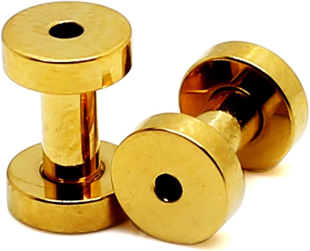 Gold Plated Flesh Ear Gauge Plug Tunnel Earrings 6G 4