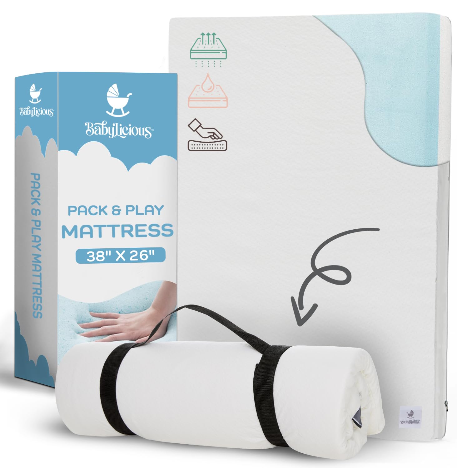 Photo 1 of Waterproof Pack N Play Mattress Topper - Twin (38'' x 26'') | Roll Up Style - Breathable Soft Memory Foam - Portable Playard Mattress Topper - Baby Foam Playpen Mattresses - Plain White