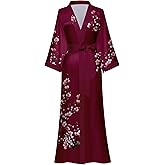Kihnop Women's Floral Long Kimono Robe Long Satin Robe Long Silk Robe Ladies Kimonos Silky Bathrobe Cover Up, One Size