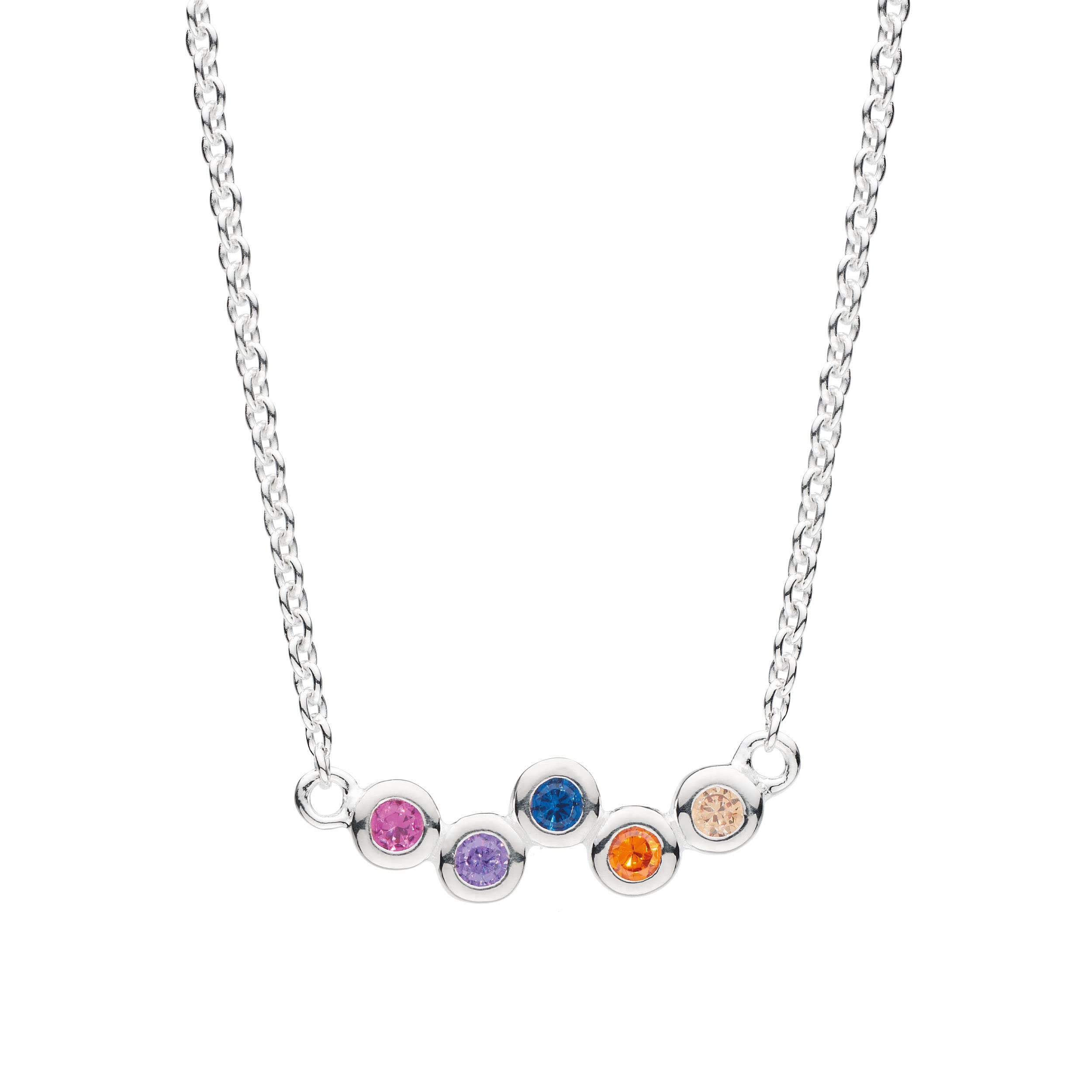 Dew Sterling Silver and Scattered Multi Coloured Cubic Zirconia Necklace, 18"