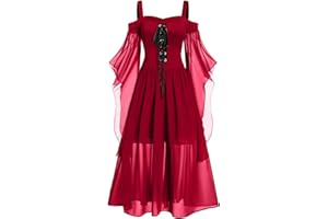 HINVHAI Gothic Dresses for Women Lace Bell Sleeve Gothic Dress Vintage Halloween Gothic Dresses Gothic Lace Dress with Corset