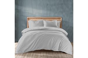 TEXAS LINEN CO. Full/Queen Duvet Cover, 1000 Thread Count Sateen 1 Piece Egyptian Cotton Quality Duvet Cover, 100% Pure Cotton Comforter Cover, Zipper Closure, 7 Corner Ties - Silver