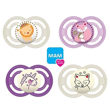 MAM Perfect Day & Perfect Night Schnuller 16+ Girl // 4er Set // inkl. 4 Sterilisiertrasportboxen