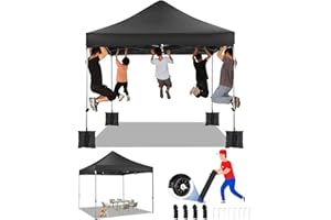 Tooluck 10x10 Heavy Duty Pop up Canopy Tent Folding Height Adjustable Easy up Canopy UPF 50+ All Weather Waterproof Outdoor Instant Shelter Party Tent with Roller Bag Black(Thickened Alloy Steel)