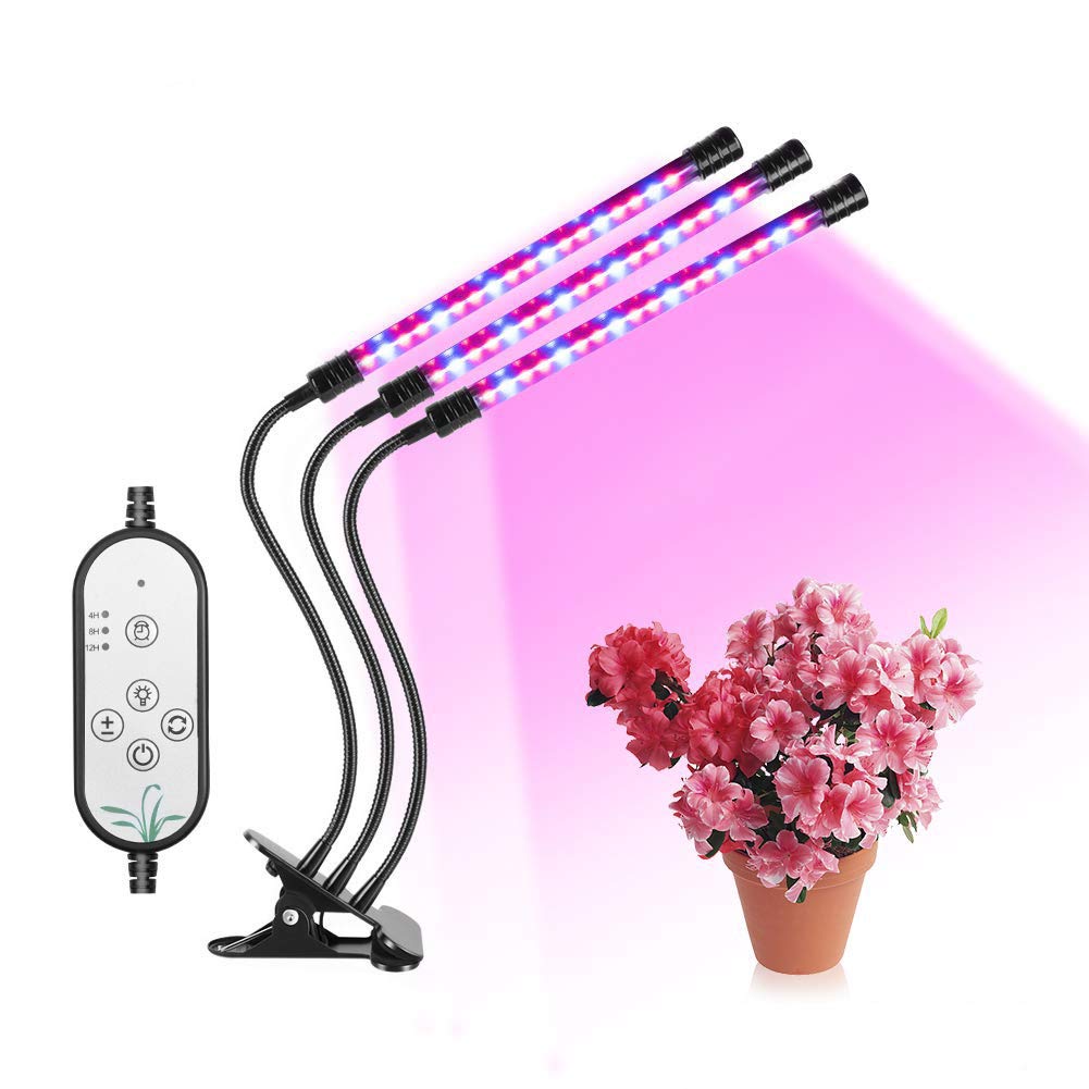 Plant Grow Light for Indoor Plants, Auto ON/Off Every Day, 27W 54 LED 5 Dimmable Levels Grow Lamp with Red, Blue Spectrum, 4/8/12H Memory Timing for Hydroponics Greenhouse (27W Triple Heads)