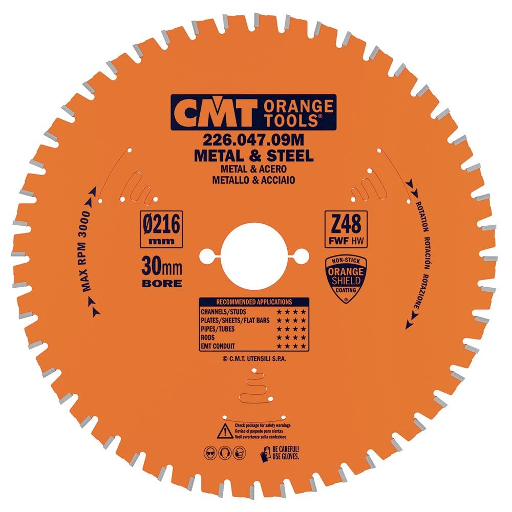 CMT Orange Tools 226.047.09M Industrial Dry Cutter Circular Saw Blade, 8° FWF, 216mm Diameter, 5mm Teeth Height