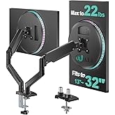 WALI Adjustable Dual Monitor Arm for 13-32 inch Screens, 22 lbs per Arm | Dual Monitor Stand for Desk, Full Motion with Tilt, Swivel, Rotation, C-Clamp &amp; Grommet Base, VESA 75/100mm (GSMP002N), Black