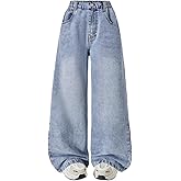 Nivne Tco Tween Girls Wide Leg Jeans Loose Fit Kids Casual Zipper Fly Baggy Denim Pants with Pockets