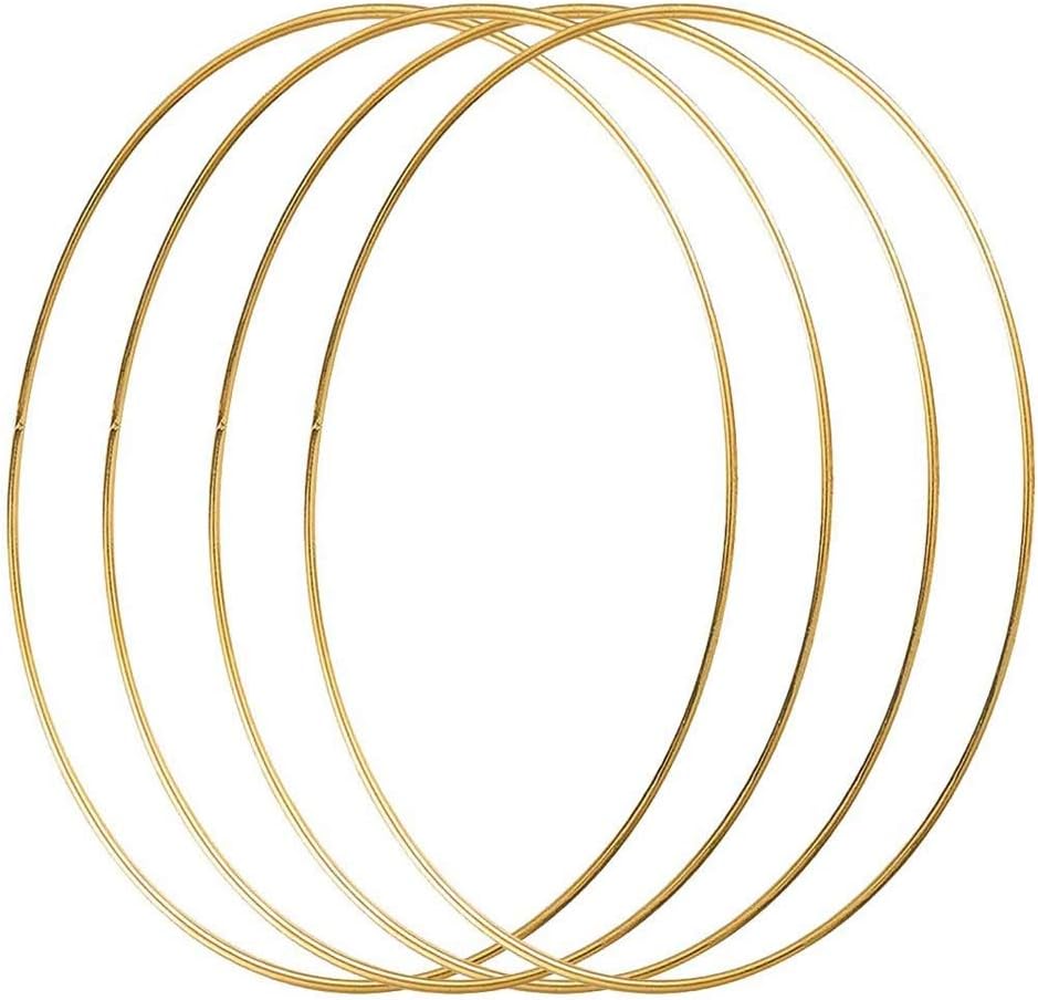 Dasing 4 Pack 14 Inch Large Metal Floral Hoop Wreath Macrame Gold Hoop Rings for DIY Wedding