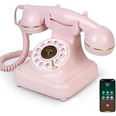 Sangyn Bluetooth Retro Desk Phone with Handset &amp; Speakerphone, Classic Bluetooth Landline Telephone, Bluetooth Home Phone with USB Rechargeable Power, Hands-Free Calling &amp; Music Playback, Pink