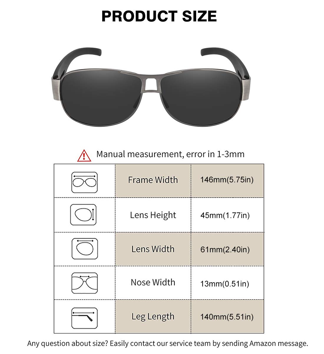 WOWSUN Classic Aviator Military Polarized Driving Sunglasses For Men | Ultralight Frame with 100% UV400 Protection Lens (Black Lens Gun Grey Frame)