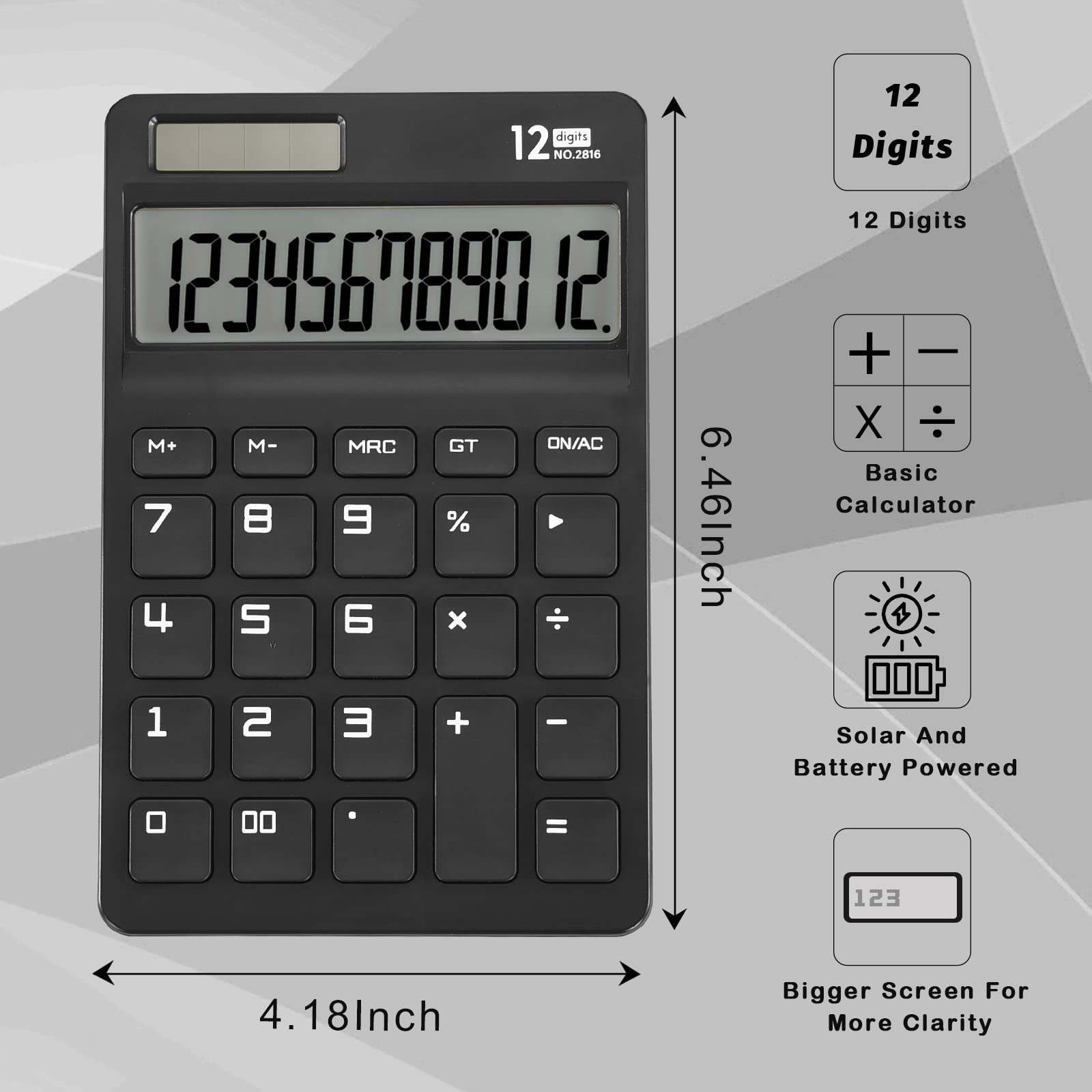 EooCoo Basic Standard Calculator 12 Digit Desktop Calculator with Large LCD Display for Office, School, Home & Business Use, Modern Design
