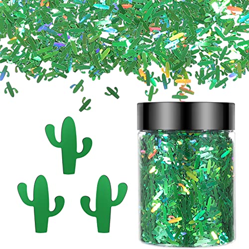 【48g/1.69oz Cactus - 8mm】 Holographic Chunky Glitter, LightStone Sparkles Glitter, Bulk Glitter for Crafts Resin, Painting, Nail Art, Hair, Tumblers, Slime, Festival Decor, etc (Green)