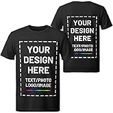 Custom T Shirts for Men Women, Personalized Shirts with Photo Logo Text, Customized T-Shirt Front &amp; Back Print