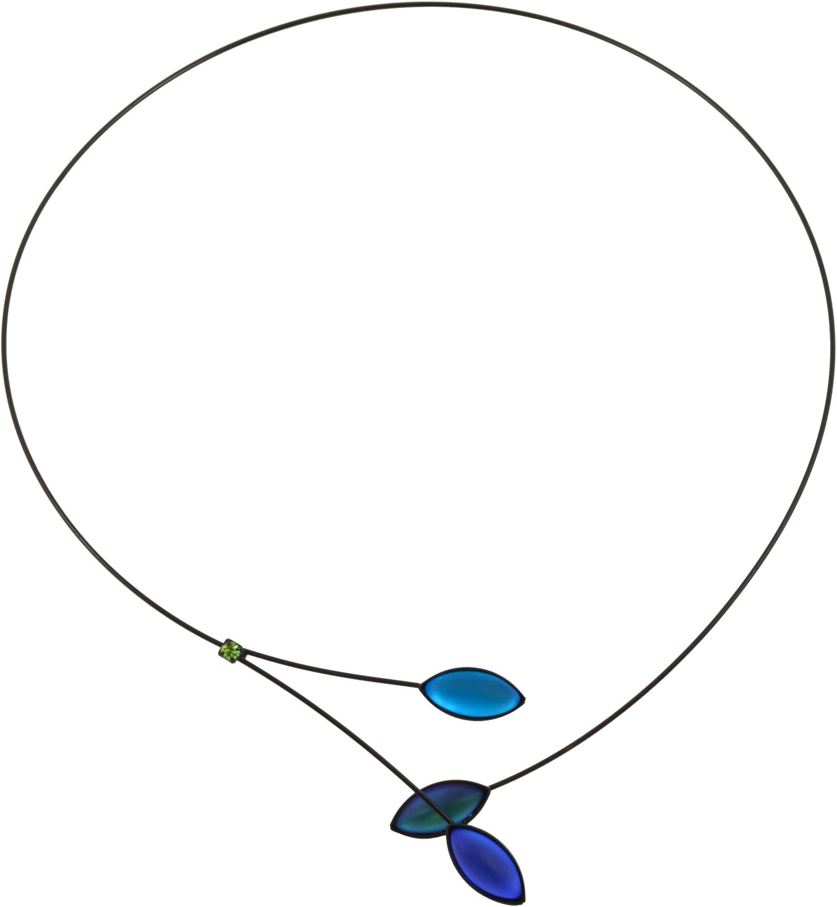 Kristina Collection Leaves and Branches Choker Necklace, Blue and Teal Czech Glass on Black Memory Wire