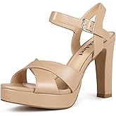 Abbleet Platform High Heels for Women Strappy Chunky Heels Sandals for Women Open Toe Block Heeled Sandals with Ankle Strap Summer Dress Shoes