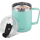 MILTON Travel Coffee Mug 14 oz with Straw, Double Walled, Stainless Steel Vacuum Insulated Coffee Tumbler with Lid and Handle, Perfect for Hot and Cold Drinks, BPA-Free, Dishwasher Safe, Clifton 400