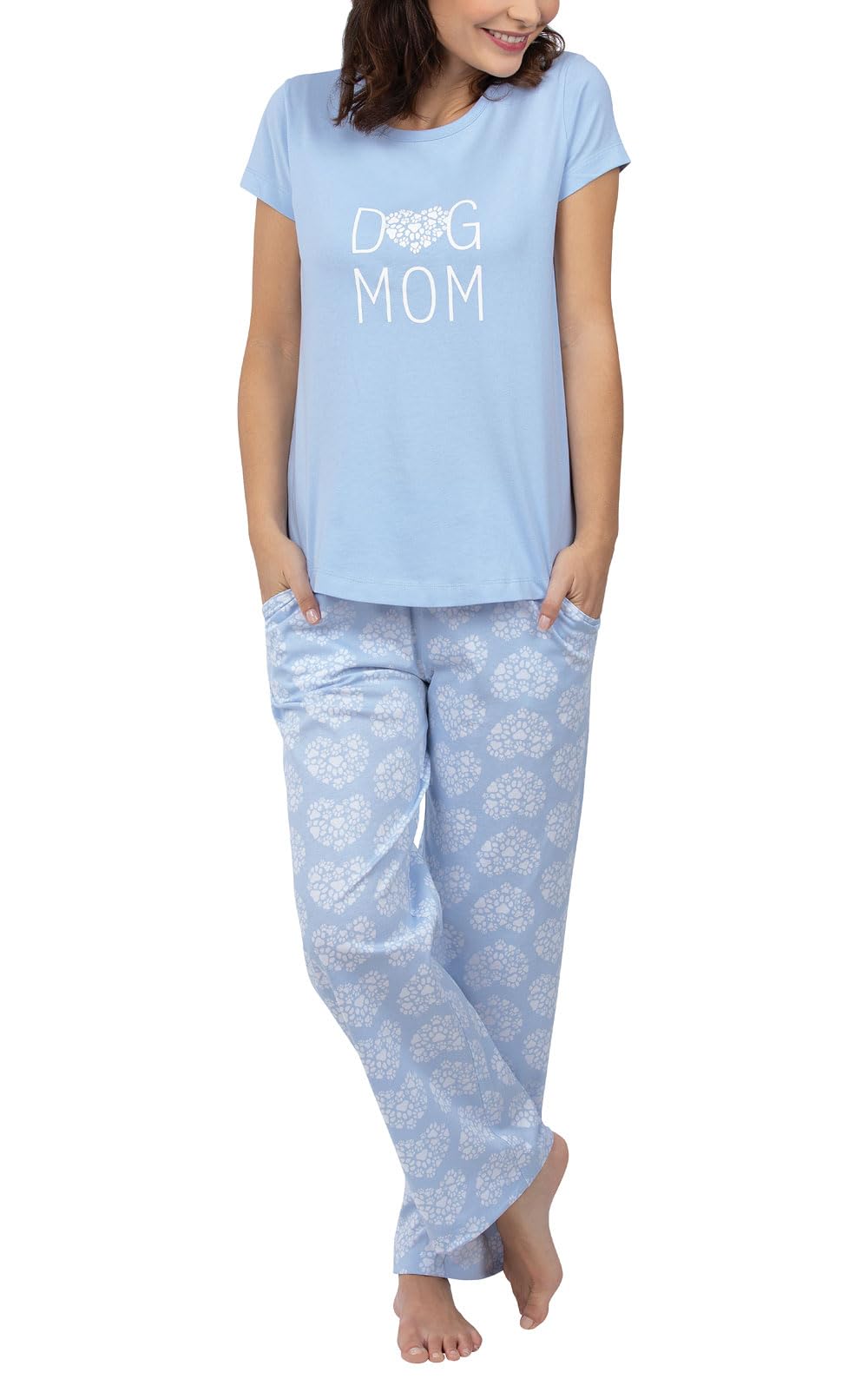 PajamaGram Dog Pajamas For Women - Ladies Pajamas, Light Blue, MD Image