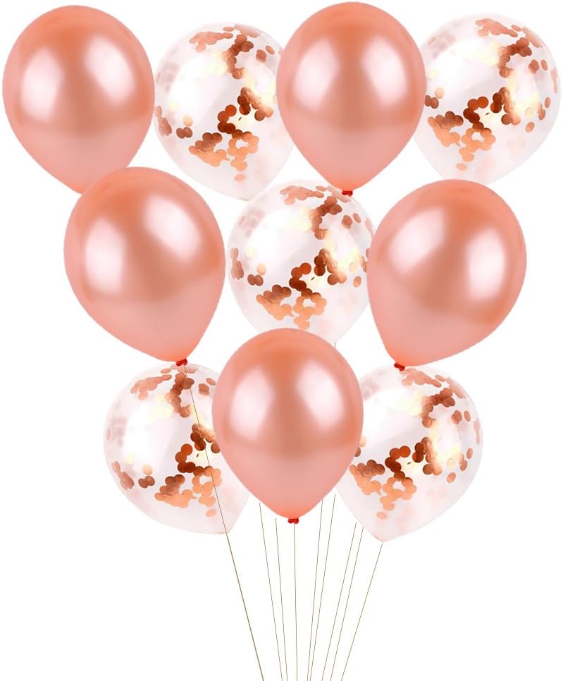 Rzctukltd Rose Gold Series Foil Latex Balloon Set Helium Heart Wedding Birthday Party (10pcs Rose Gold Confetti+Latex Balloons Set)