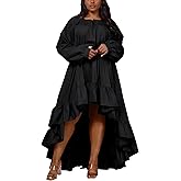 kaimimei Womens Maxi Dress Casual Fall Long Sleeve High Low V Neck Ruffle Flowy Boho Party Long Dresses