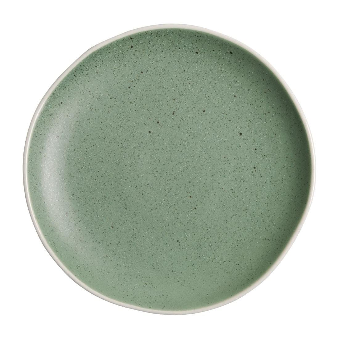 Olympia Chia Rustic Plates Set 205 mm/8 inch (Pack of 6), Green Vitrified Porcelain, Microwave and Dishwasher Safe, Reactive Glaze, BS4034 Certified, Commercial and Home Use, DR801