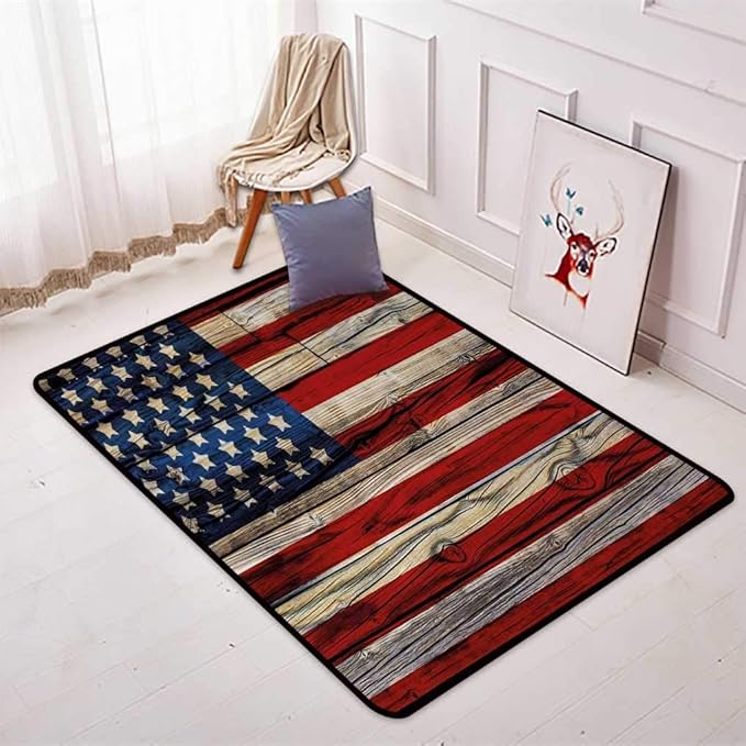 4th of July Door mats Sofa Rugs, Wooden Planks Painted as United States Flag