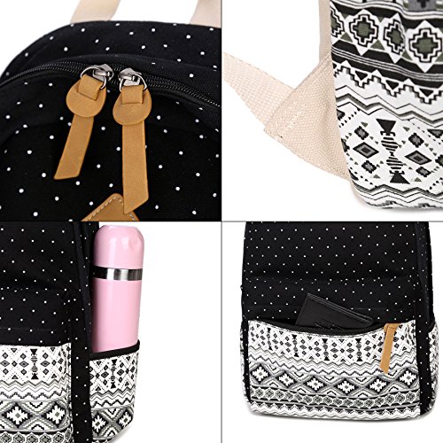 Goldwheat Fashion Dot Set Canvas School Backpack Lightweight Casual Laptop Bag Teen Girls Boys School Shoulder Bag Daypack Handbag(Purple)