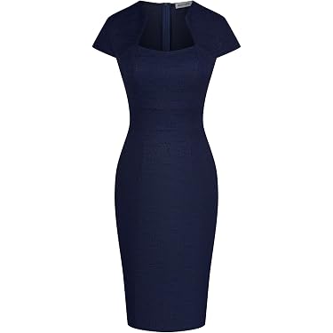 business casual dresses amazon Womens Elegant Bodycon Dresses Spring Cap Sleeve Business Casual Outfits Midi Wear to Work Dress Ladies Pencil Dress Blue S at Amazon Women's Clothing store