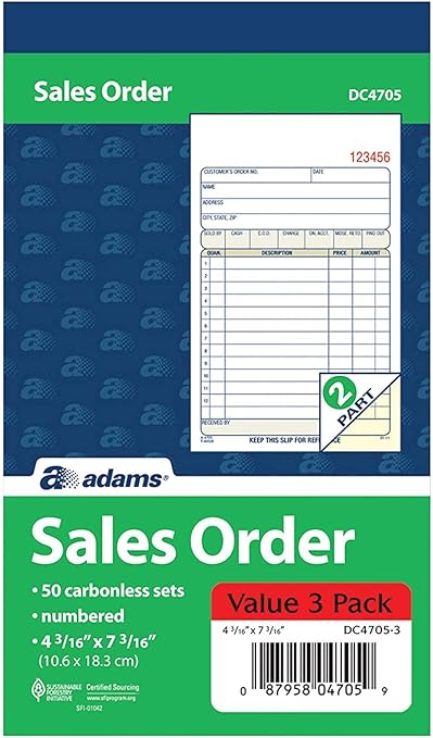 Amazon.com: Adams - Libros para pedidos de ventas, 2 partes, sin carbono, 4.3 x 7.5 in, blanco/canario, 50 juegos por libro, 3 libros por paquete (DC4705-3), Paquete de 2: Sports \u0026 Outdoors