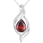 Accver Birthstone Necklace gift for Women S925 Sterling Silver Teardrop with Cubic Zirconia- Birthday Jewelry gift for her, Girlfriend, Wife, Mom on Birthday, Anniversary