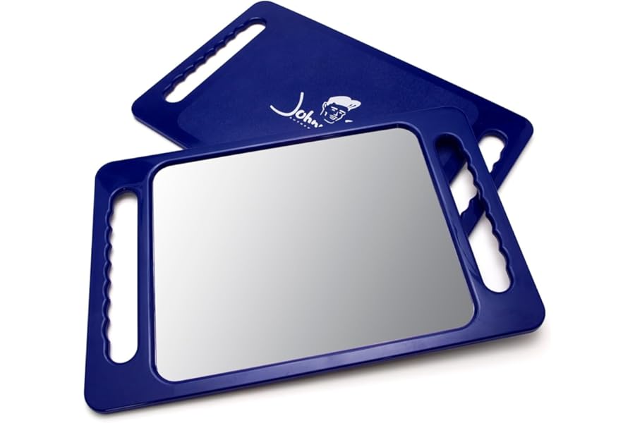 JOHNNY B. Large Handheld Lightweight Rectangular Mirror with Double Handle for Barbers, Hairdressers, Home