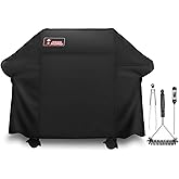 Kingkong Gas Grill Cover | Fits Weber Genesis E & S Series, Char-Broil 4 Burner | Includes Grill Brush, Tongs & Thermometer