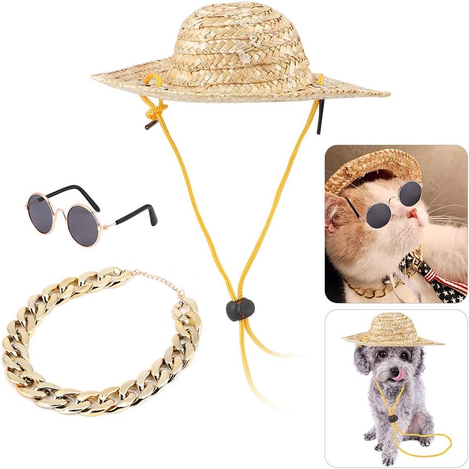 Fdit Gold Dog Collar Dog Sunglasses Dog Golden Chain Pet Funny Costume Necklace Chain Sunglasses for Pet Cats Puppies Small Dog Fashion Decor - Image 5