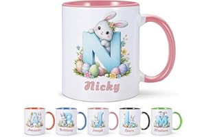 Personalized Easter Bunny Mug for Kids – Custom Name Cup for Boy Girl, Cute Rabbit Coffee Mug, Easter Basket Stuffers for Chi