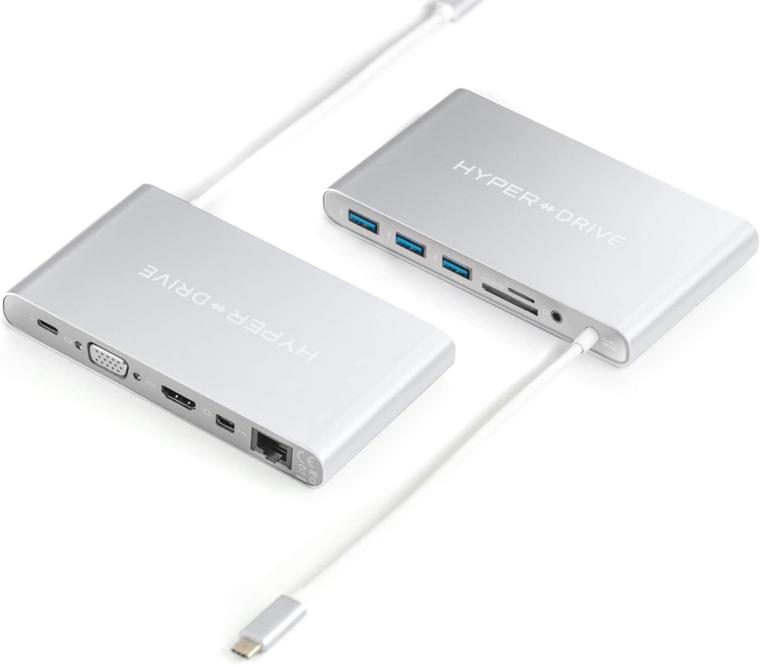 HYPERDrive Ultimate 11 in 1 USB C hub for MacBook, Convert USB C to LAN ethernet, HDMI 4K, VGA, 3 x USB A, microSD/SD, 3.5mm aux, Compatible Type C Adapter for iPad Pro 2018, USB C Devices - Silver