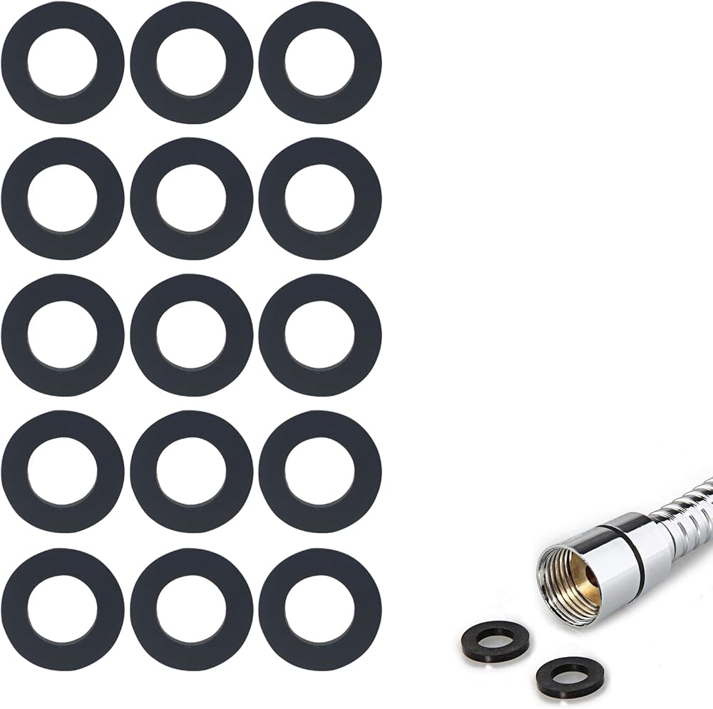 jeufun 15Pcs Black Shower Hose Washer Rubber Seals 1/2 Inch Sealing Rings