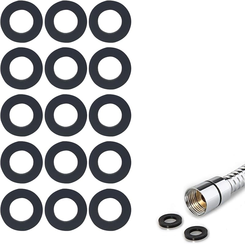 jeufun 15Pcs Black Shower Hose Washer Rubber Seals 1/2 Inch Sealing Rings
