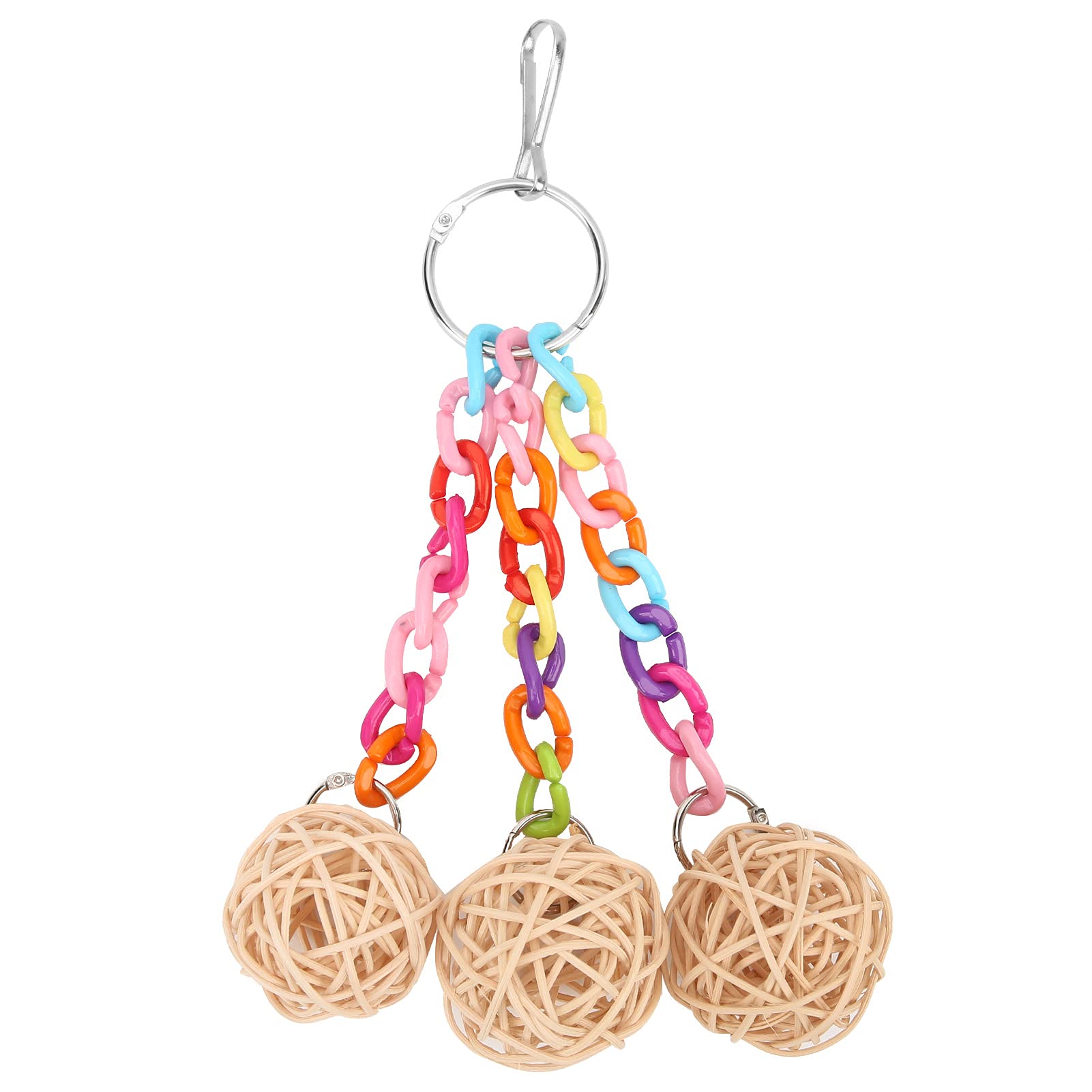 Bird Ball Parrots Rattan Balls Primary Color Wicker Birds Toy with Hanging Chain for Parakeet Budgie Decoration