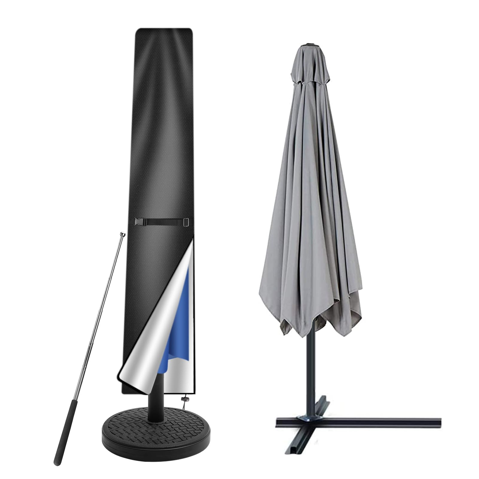 Teynewer Parasol Cover Waterproof, Straight Parasol Protective Cover with Telescopic Pole and Zipper Fit for 1.8 to 2.7 m Diameter Patio Umbrella Weatherproof UV-Anti Windproof (170x25/35cm)