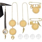AHANDMAKER Graduation Photo Charm Set, Memorial Tassel Picture Charms with Angel Wings Personalized Keepsake Pendant Brooches with Glass Cabochons for Graduation Cap Decorations Gifts, Golden