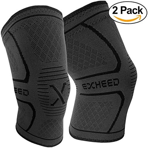EXHEED Athletics Knee Sleeve Brace Support for Men, Women, Crossfit, Jogging, Running, Sports - Muscle Joint Recovery, Arthritis, Injury, ACL, Meniscus, Joint Relief (2 Sleeves, Medium)