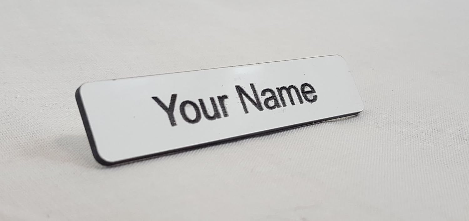 Personalised Acrylic Name Badge with Pin Choice of Colour (White
