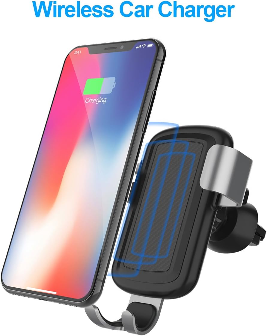 Fast Wireless Car Charger, FUTESJ 10W Car Mount Wireless Charger Air Vent & Bracket Phone Holder Compatible for Samsung Galaxy S9 S9 Plus S8 S7/S7 Edge Note 8 Standard Charge and iPhone X 8/8 Plus