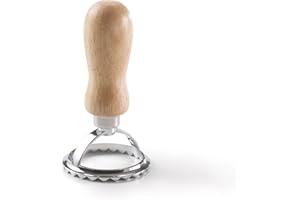 Starfrit Round Pasta Stamp - 1.9" Diameter - Durable Zinc Alloy and Wood – Perfect for Stuffed Pasta, Dumplings and Cookies