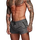 Rexcyril Men's Athletic Gym Workout Shorts 3 Inch Quick Dry Running Bodybuilding Short Shorts with Liner and Zipper Pockets