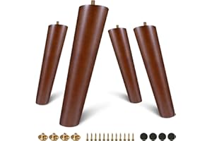 FoDau770 Brown Rubber Wood Furniture Legs 10 Inches, Slant Tapered Wood Feet Mid Century Sofa Legs Set of 4, 5/16" UNC Furniture Feet Replacement Parts for Cabinet Couch Dresser Chair Ottoman Table