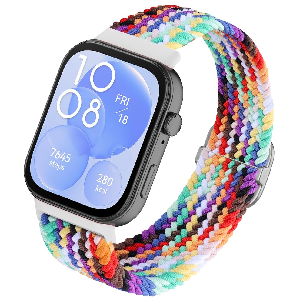SeNool Strap Compatible with Huawei Watch Fit 4/Fit 4 Pro/Fit 3, [Nylon Braided Watch Band] [Soft, Breathable, Durable, Light], Replacement Bracelet for Huawei Watch Fit 4/Fit 4 Pro/Fit 3 - Rainbow