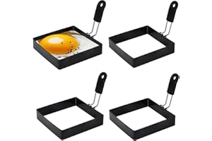 Beiskll Egg Rings for Frying Eggs, Square Egg Cooking Stainless Steel, for English Muffins Pancake, with Silicone Handle - Set of 4