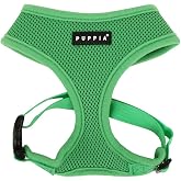 Puppia Soft Dog Harness No Choke Over-The-Head Triple Layered Breathable Mesh Adjustable Chest Belt and Quick-Release Buckle, Green, Medium